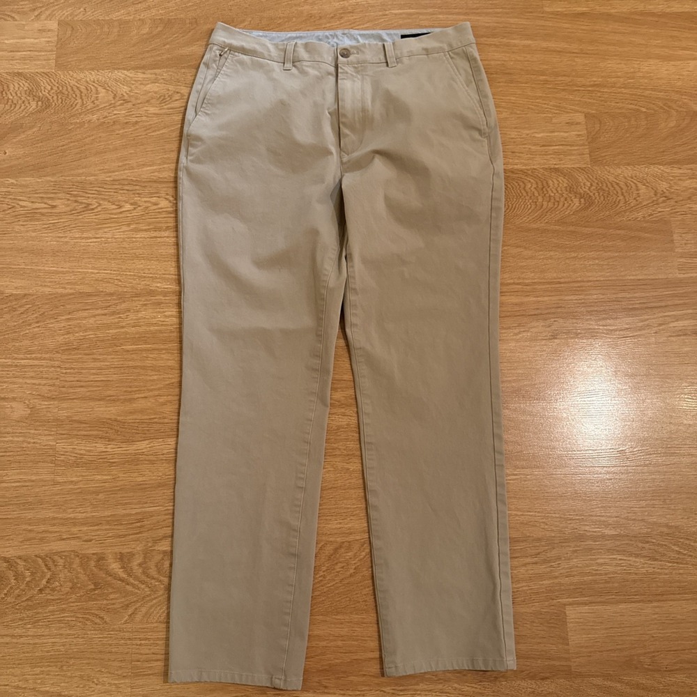 BONOBOS Pants Mens Beige 34x30 (Act 34x29) Slim Fit Flat Front Straight Stretch